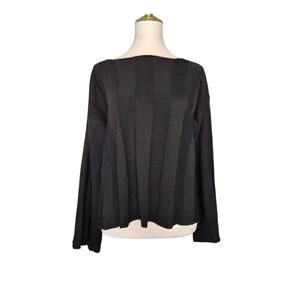 NA-KD Ribbed Cropped Knitted Sweater Black Bell Sleeve Boxy Fit‎ Size S